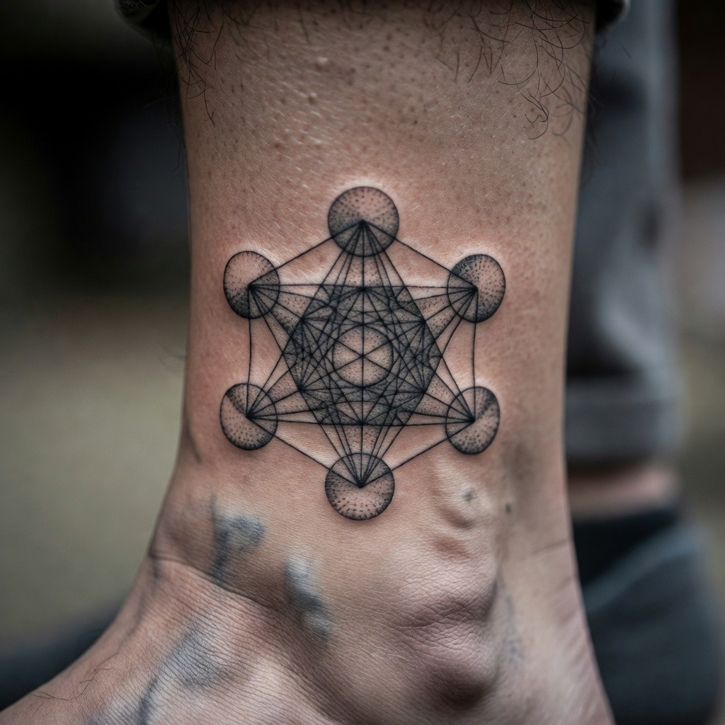 Metatron cube sacred geometry back tattoo