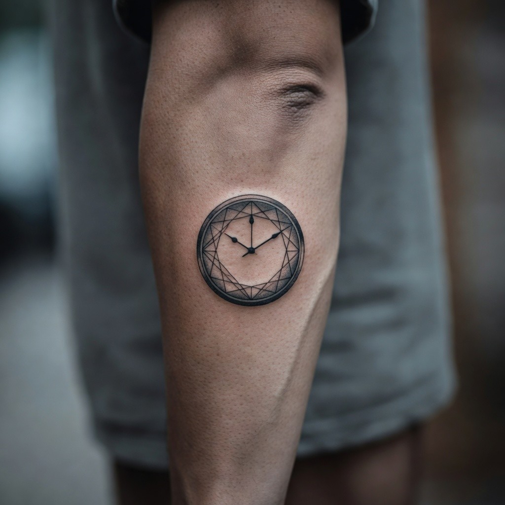 Black and grey clock memorial tattoo