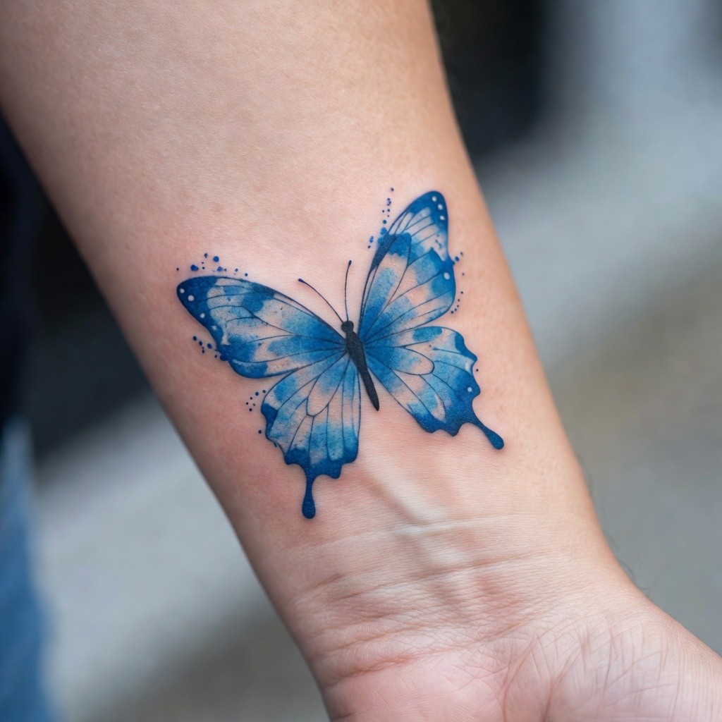 Watercolor butterfly forearm tattoo for women