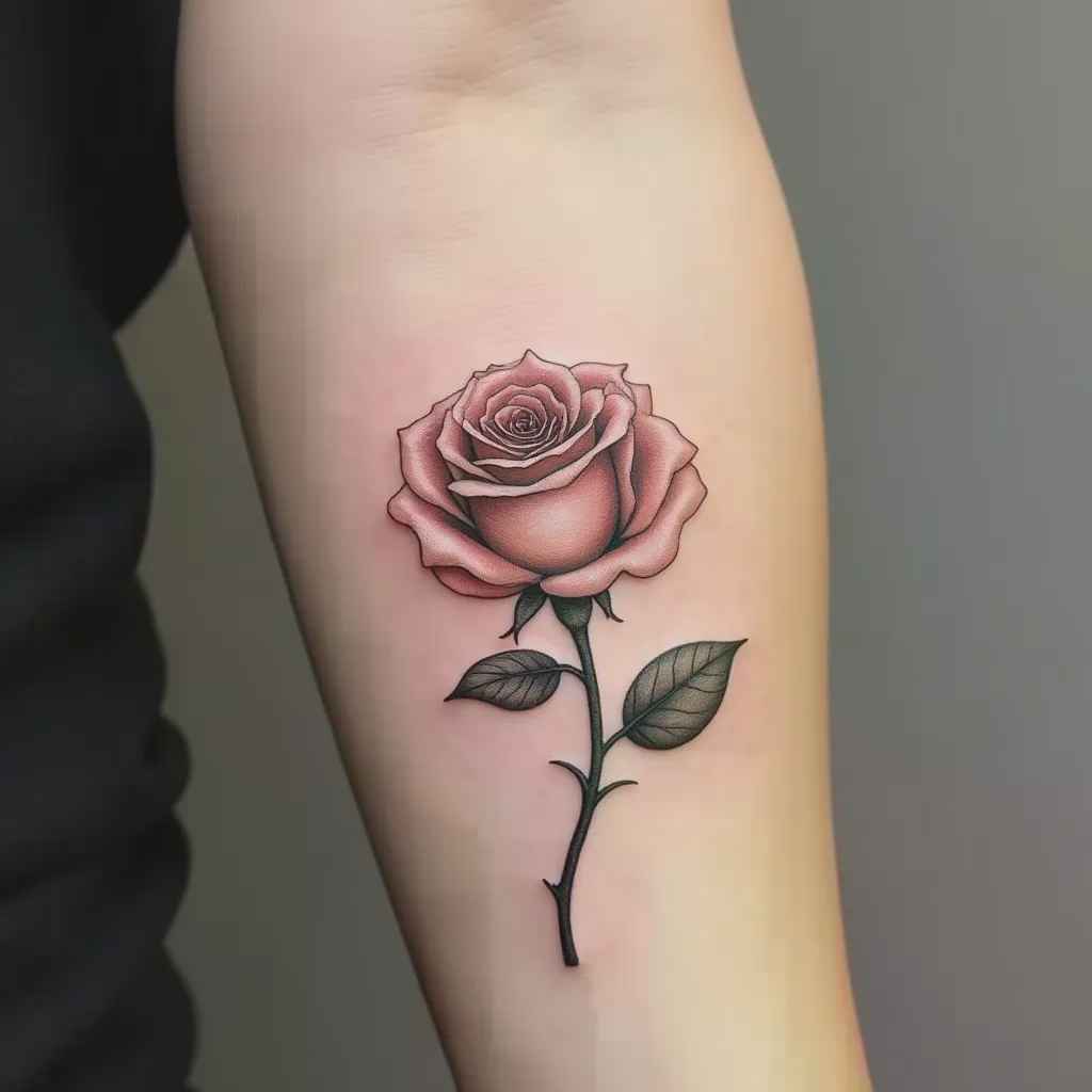 Delicate fine line rose flower tattoo