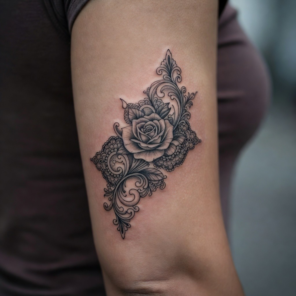 Ornamental rose lace flower tattoo