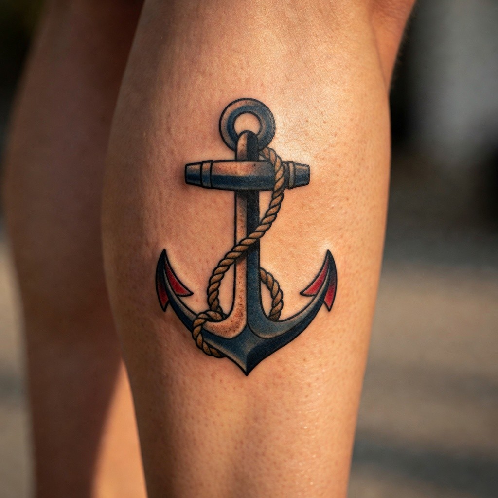 Nautical anchor traditional forearm tattoo