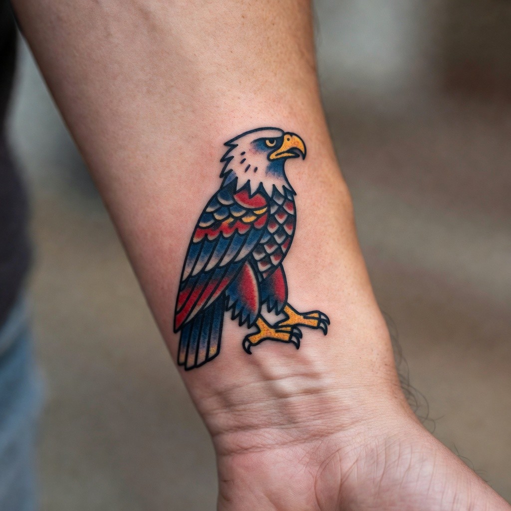 American traditional eagle chest tattoo design