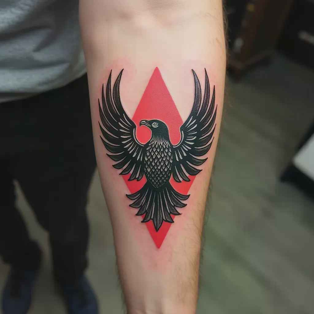 Traditional eagle tattoo bold red black