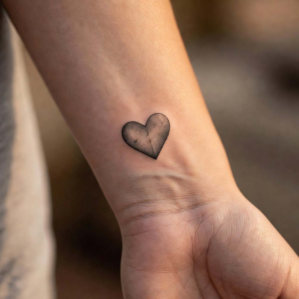 Micro heart finger memorial tattoo