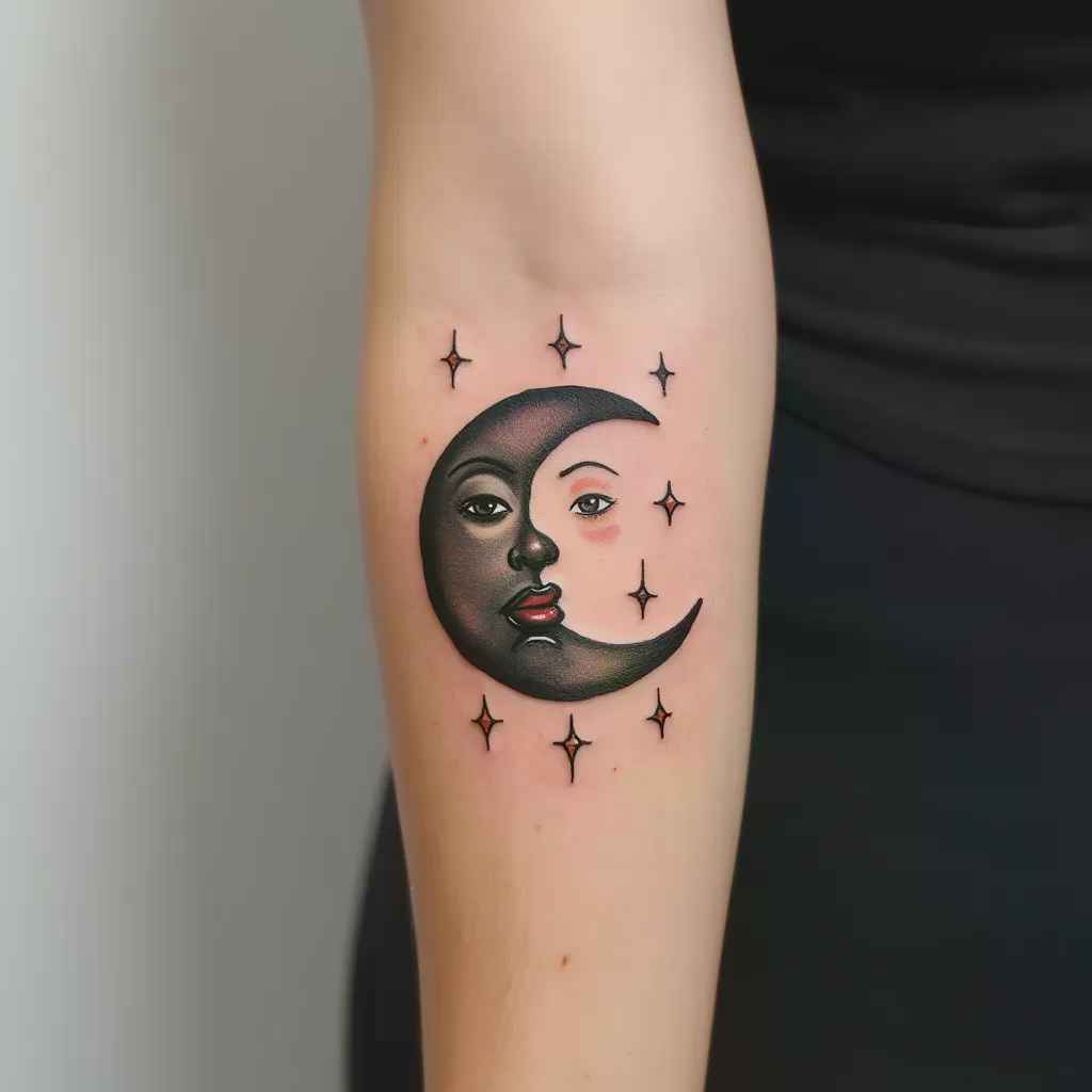 Moon and stars memorial tattoo