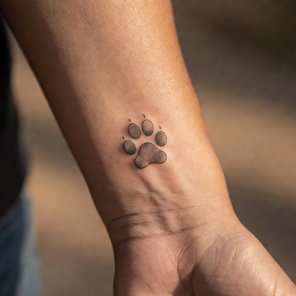 Paw print memorial tattoo for a pet