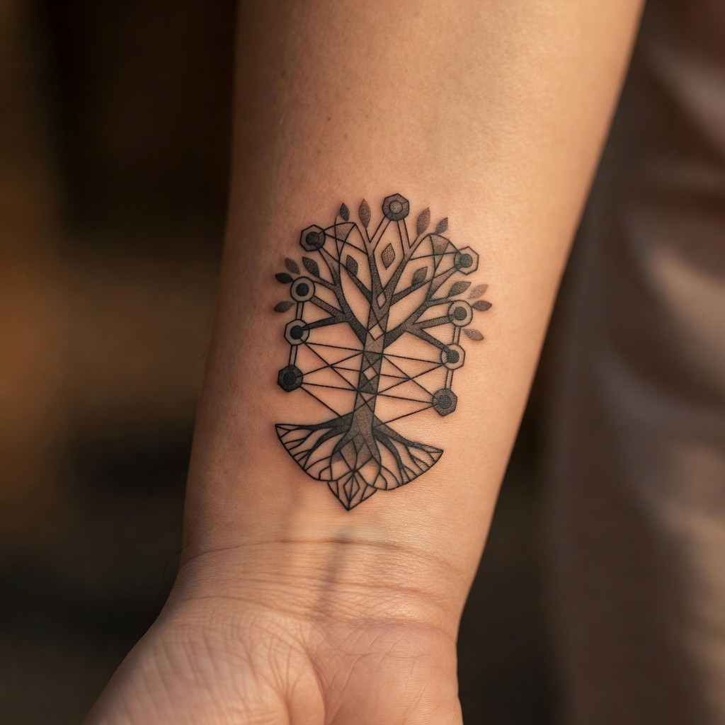 Tree of life flower tattoo chest design