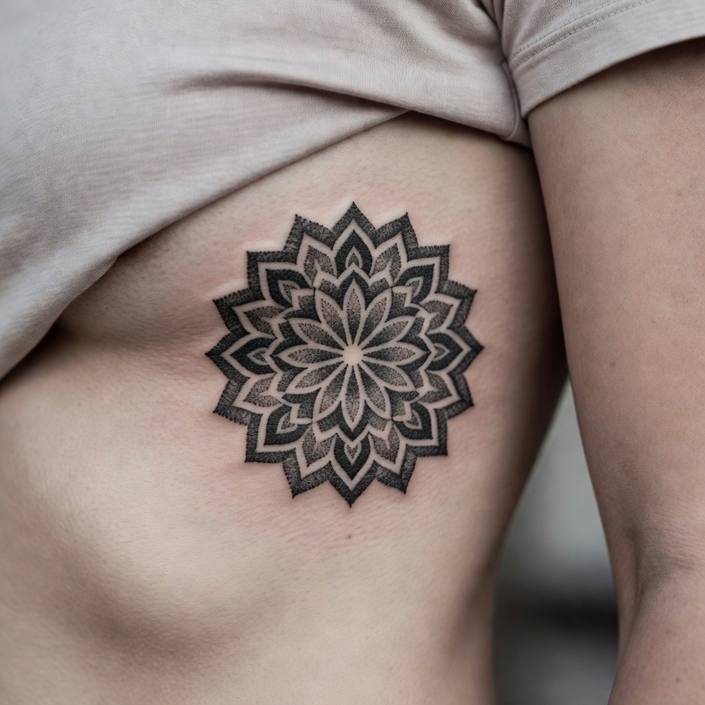 Dotwork mandala elbow tattoo