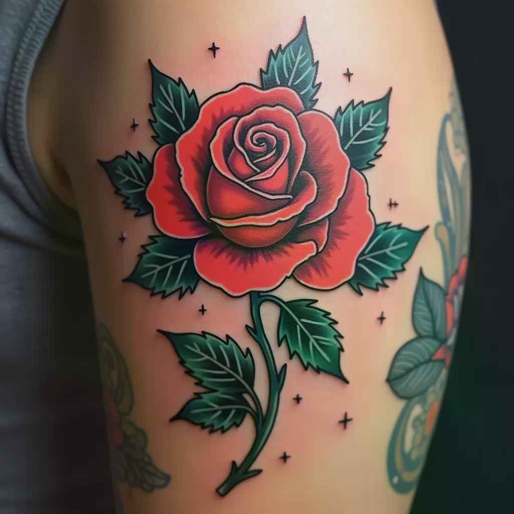Neo-traditional rose flower tattoo