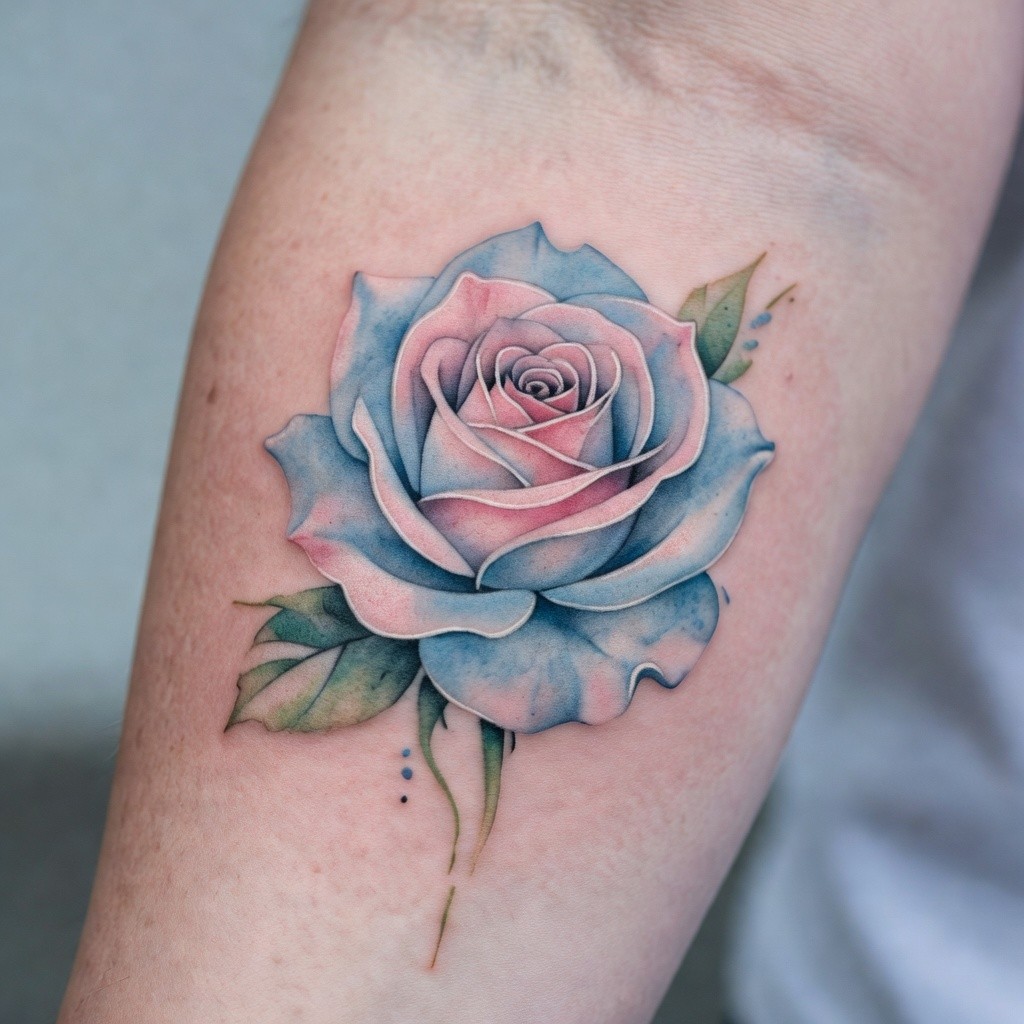Watercolor rose shoulder flower tattoo