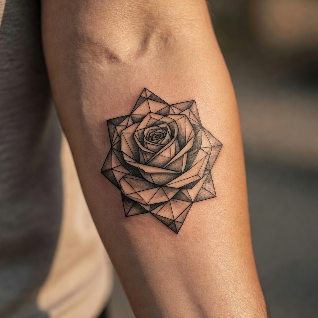 Geometric rose flower tattoo