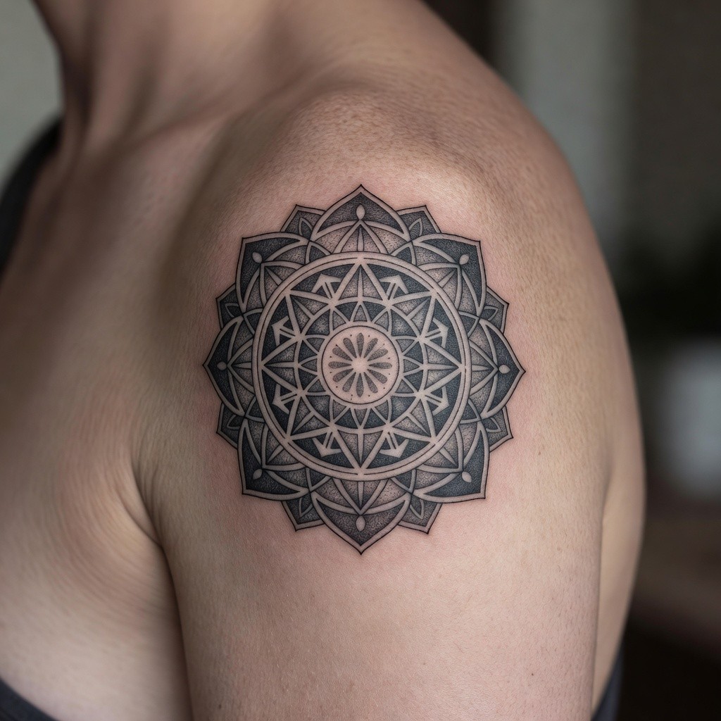 Dotwork sacred geometry forearm tattoo