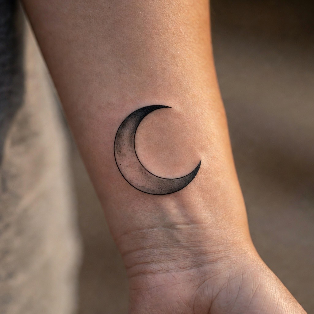 Small moon in memory minimalist tattoo