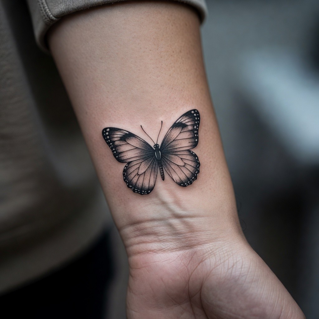 Micro butterfly behind ear small tattoo for women