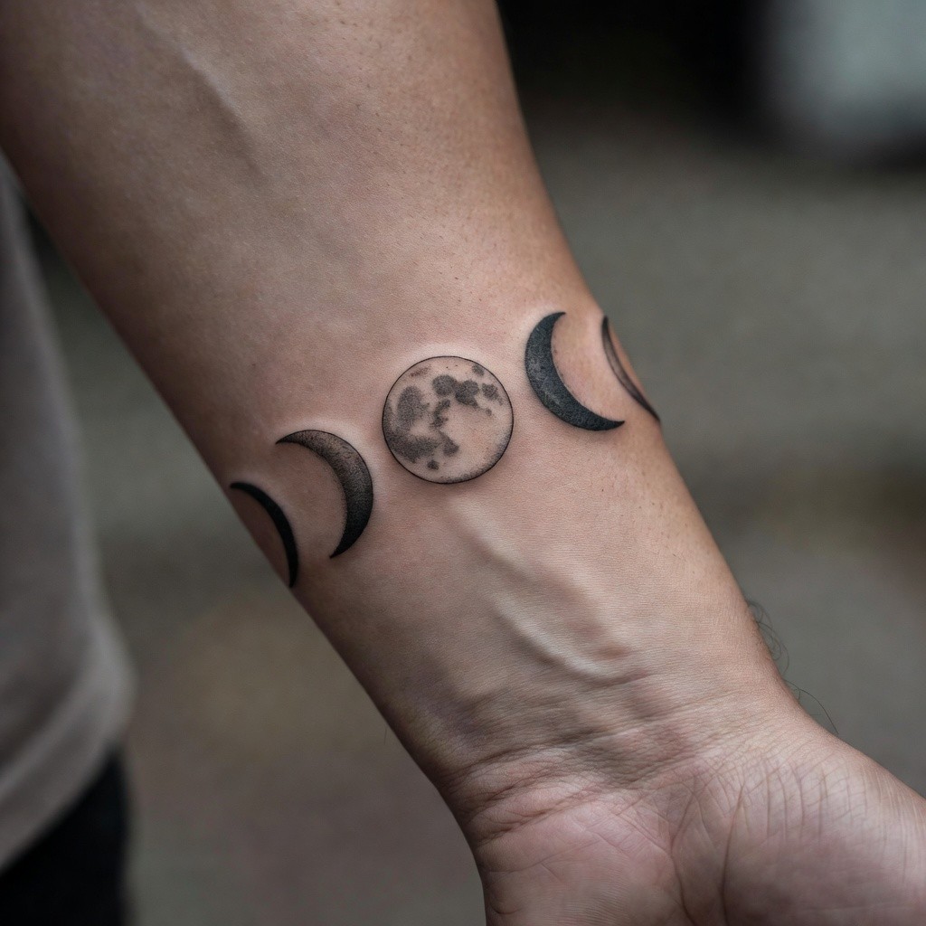 Moon phases forearm celestial tattoo