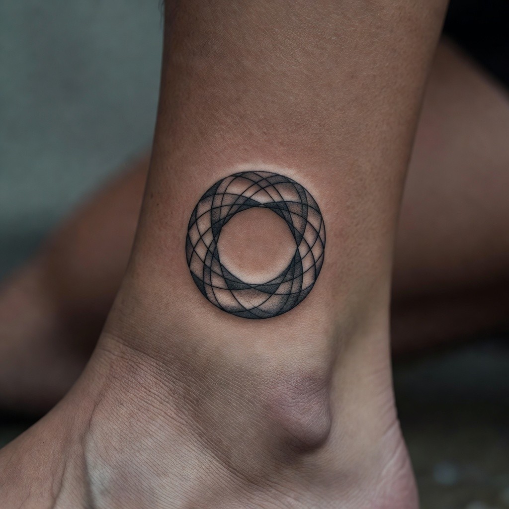 Minimalist geometric circle ankle tattoo